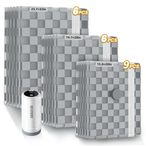 Vacuum Bags for Travel with Rechargeable Digital Display air Pump, 21 PCS Combo Travel Size Vacuum Seal Bags for Luggage and Suitcase,Space Saver for Clothes,Home Storage - size: 21 Combo Travel Size