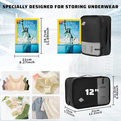 ONTYZZ Travel Vacuum Compression Bags 12 inch Space Saver Bags Vacuum Travel Case with IP67 Waterproof Zipper for Socks, Underwear, One Bag Black - color: 12'' One Bag