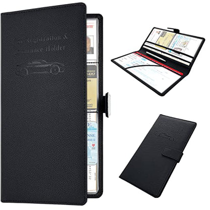 RSAquar Car Registration and Insurance Holder, Leather Car Glove Box Organizer, Cool Car Accessories for ID, Driver's License Cards & Essential Document, Men&Women, Black#2 - color: Black#2