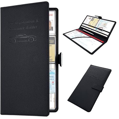 RSAquar Car Registration and Insurance Holder, Leather Car Glove Box Organizer, Cool Car Accessories for ID, Driver's License Cards & Essential Document, Men&Women, Black#2 - color: Black#2