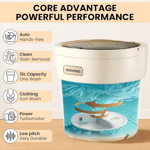 portable washing machine15L with Spin Basket – Small Washer portable for Underwear, Delicate Clothes, and Light Laundry – Ideal for Apartments, Dorms, Hotels, and Camping.
