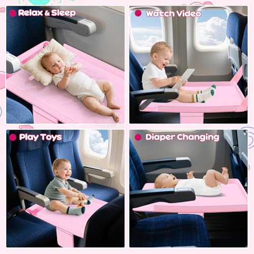omzer Toddler Airplane Bed - Airplane Seat Extender for Kids - Barrier Designed Flyaway Kids Bed Airplane with Pockets - Portable Plane Bed Foot Rest for Flights Travel Essentials Pink - color: Pink