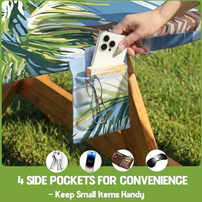 Picnic Table Cover with Bench Covers Waterproof Elastic Rectangle Reusable Folding Tablecloth Manteles Mantelería Camping Essentials Rv Car Travel Supplies Table Cloth Outdoor Road Trip Camper Gifts - color: Blue Green Coconut Tree, size: 96in
