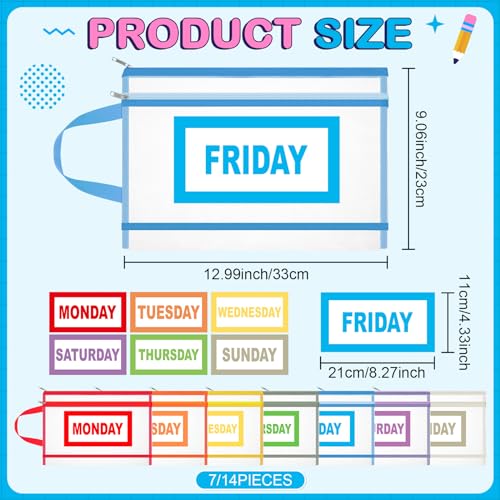 14 Pack Packing Cubes for Travel Days of Week Packing Cubes with Label Clear Zippered Storage Bag for Summer Camp Essential