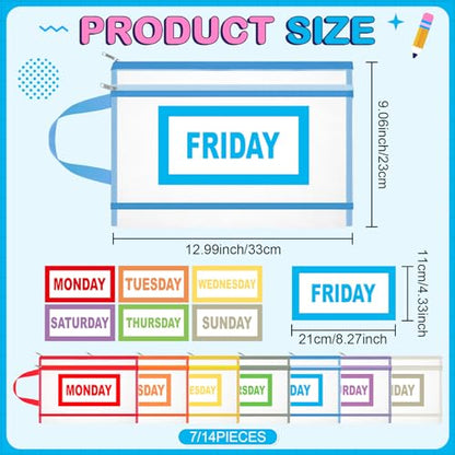 14 Pack Packing Cubes for Travel Days of Week Packing Cubes with Label Clear Zippered Storage Bag for Summer Camp Essential