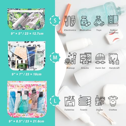 HIONXMGA TSA Approved Toiletry Bag, Set of 3 Clear Travel Toiletry Bag Quart Size Zipper Travel Pouch, Waterproof Makeup Cosmetic Bag for Women Men Kids Toiletries Carry on, Dinosaur White - color: Dinosaur White, Mixed Sizes