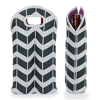 Hipiwe Wine Carrier Tote Bag for 2 Bottles - Neoprene Wine Bottle Holder with Carry Handle, Wine Protective Bag Insulated Bag Beer Cans Water Bottle Holder for Travel Picnic - style: Black and White Stripes +Purple