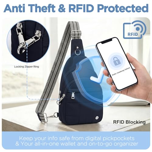 Anti Theft Sling Bag for Men & Women, Lightweight Puffer RFID Crossbody Bag for Travel, Commuting & City Walking, Hands-Free Everyday Essentials Bag Dark Blue - color: Dark Blue
