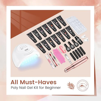 JEWHITENY 14 pcs Poly Gel Nail Extension Kit With Drill Machine U V Nail Light ALL In One Polygel Starter Kit - color: A06