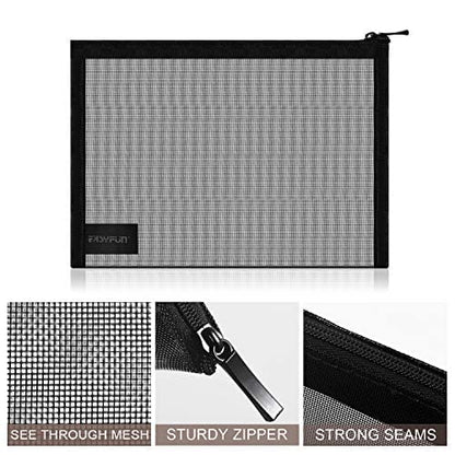 EASYFUN Mesh Pouch, Make up Bag with Zipper Cosmetic Organizer Pouch for Daily or Travel to Keep Small Items, 4 PCS Black - color: Black