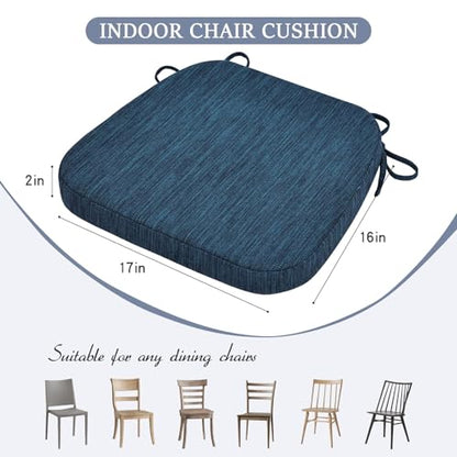 baibu Kitchen Chair Cushions, Dual-Layer Patented Design Molded Memory Foam Dining Chair Pads with Ties and Washable Cover, 17" x 16" x 2", Blue - color: Blue, size: 1 Count (Pack of 1)
