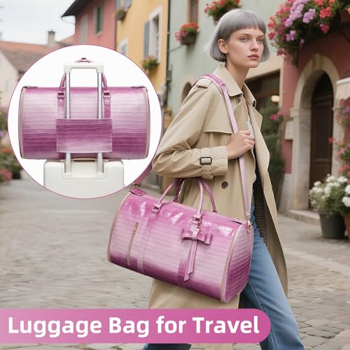 Garment Bags for Travel, 2-in-1 Convertible Travel Garment Duffle Bag for Women, Foldable Carry On Garment Bag with Shoe Compartment & Toiletry Pocket, PU Leather Weekender Bag, Pink-White - color: Pink-White