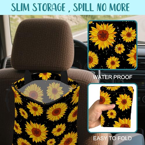 Car Garbage Bag Blooming Yellow Sunflowers Drawstring Car Trash Bag Hanging for Back Seat with Adjustable Buckle Canvas Vehicle Trash Can Easy-to-Install - color: Blooming Yellow Sunflowers