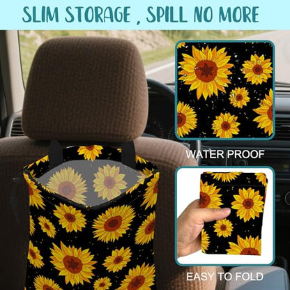 Car Garbage Bag Blooming Yellow Sunflowers Drawstring Car Trash Bag Hanging for Back Seat with Adjustable Buckle Canvas Vehicle Trash Can Easy-to-Install - color: Blooming Yellow Sunflowers