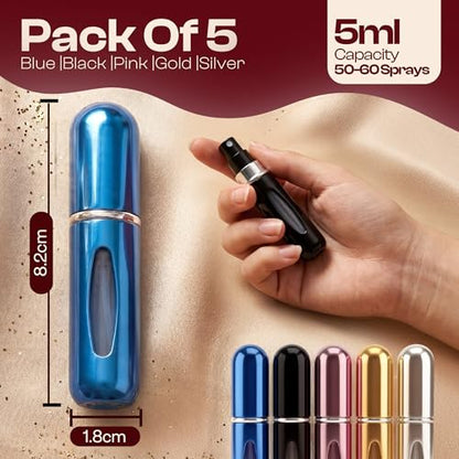 5ml Travel Perfume Bottle Refillable Atomizer Sprayer for Perfume,Leakproof Perfume Atomizer Travel, Portable Refillable Perfume Bottles, (Blue, Black, Pink, Gold, Silver) - color: Blue, Black, Pink, Gold, Silver