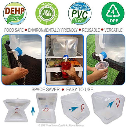 WaterStorageCube BPA Free Collapsible Water Container with Spigot, Camping Water Storage Carrier Jug for Outdoors Hiking Backpack & Survival Kit, Foldable Portable Water Canteen 1.3/2.6/5.3 Gallon - size: 2.6 gallon, style: 2-Pack 2.6 Gal