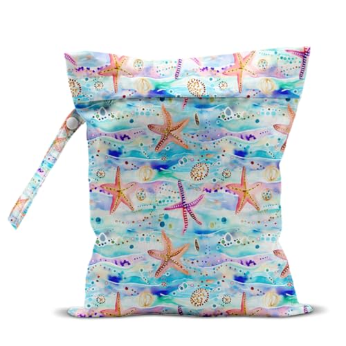 Wet Bag for Swimsuit, Beach Travel Essentials Wet Dry Bag, for Sunscreen Toiletry Dirty Clothes Yoga Gym Diaper, Friends Summer Beach Vacation Gifts. Starfish and jellyfish - color: Starfish And Jellyfish