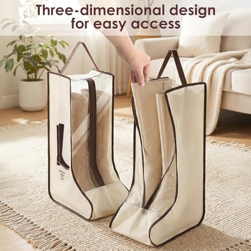 Portable Boots Storage Bag, Beige Dust Proof Boots Protector Carry Bag with Handle Shoe Dust Organizer Packing for Travel and Daily Use(Large) - size: Large