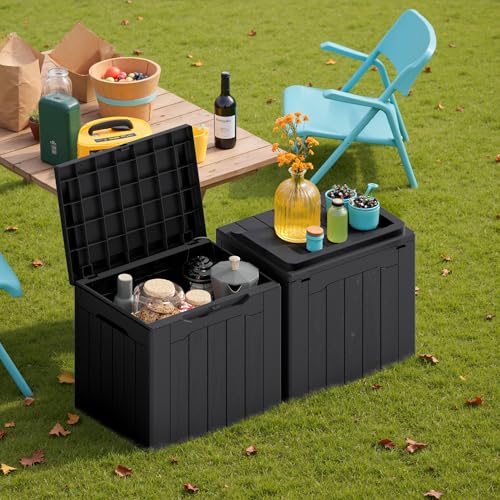 Devoko 30 Gallon Resin Deck Box 2 Pack Outdoor Indoor Waterproof Storage Box for Patio Furniture Pool Accessories Storage for Cushion Garden Tools (Black, 2 Pack) - color: Black, size: 30 Gallon 2 Pack