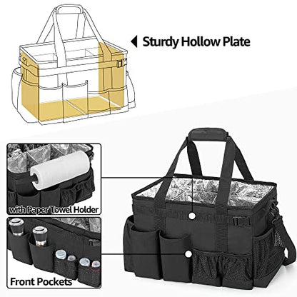 HODRANT Large Grill Utensil Caddy with Paper Towel Holder, Outdoor Picnic Bag Organizer for BBQ Supplies Tool, Tailgating Accessory Basket Camping Gear Must Haves for Cook Essentials, Black, Bag Only