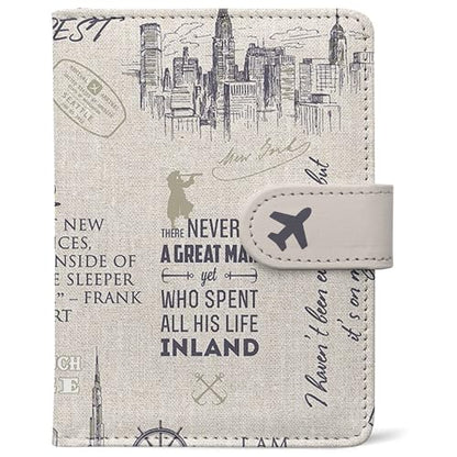 Passport Holder, Travel Wallet Cover with Pen Loop | Cute RFID Blocking Leather Case with Magnetic Closure for Travel Essentials-Travel - color: O-Travel