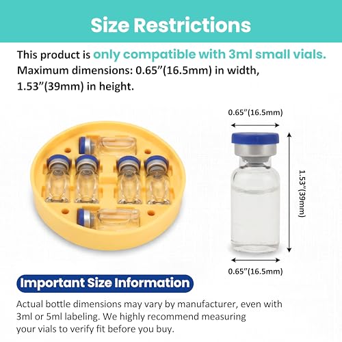 3ml Vial Inserts Organizer Jar, Holds 27 Vials, Portable Travel & Fridge Container for Peptides & Diabetic Medication, Yellow (Vials Not Included) - size: 1 short+1 tall with Jar