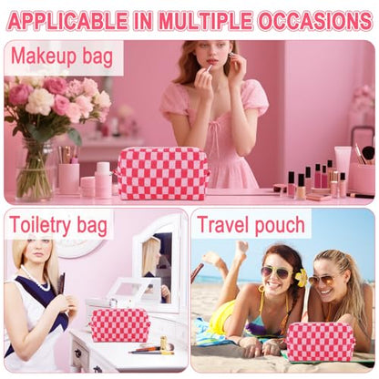 ZLFSRQ 6Pcs Checkered Pencil Case Cute Pencil Pouch for Teens Checkered Makeup Bag Pink Medium Travel Cosmetic Bag Makeup Pouch for Purse Aesthetic Trendy Zipper Toiletry Bags Organizer - color: Checkered 6Pcs M Pink
