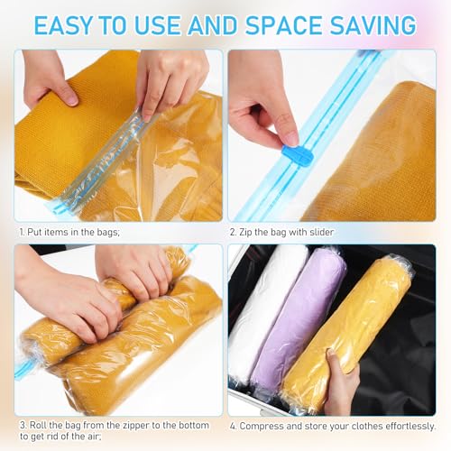 12 Pcs Travel Compression Bags Roll up Vacuum Seal Storage Bags for Clothing Space Saver Portable Packing Organizer Set 6 Pcs 35x50cm 40x50cm