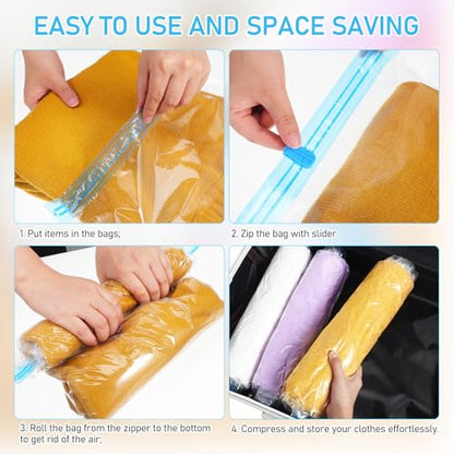 12 Pcs Travel Compression Bags Roll up Vacuum Seal Storage Bags for Clothing Space Saver Portable Packing Organizer Set 6 Pcs 35x50cm 40x50cm