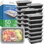 Dealusy 50 Pack (100-Piece) 38 oz Meal Prep Containers Reusable with Lids, Sturdy Leakproof & Food Safe, Microwave, Freezer, Dishwasher Safe Prep Containers, To Go Take Out Plastic Food Storage - size: 38 oz