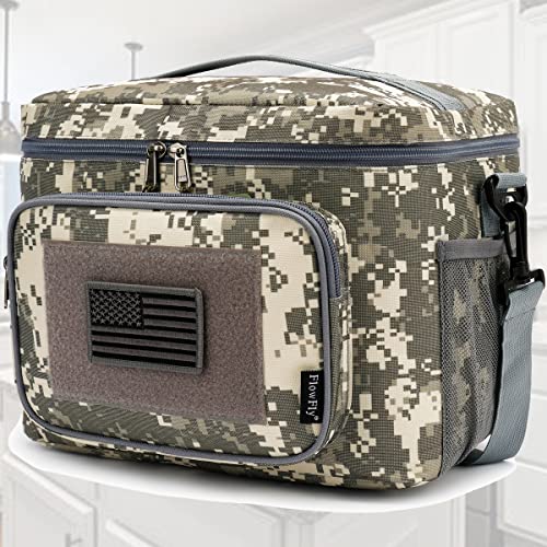 FlowFly Tactical Lunch Bag Large Insulated Lunch Box Cooler Tote for Men, Women with MOLLE/PALS Webbing (Digital#Camo, Large) - color: Digital#Camo, size: Large