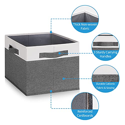 GhvyenntteS 6 Pack Fabric Storage Bins, 15x11x9.6 inch Closet Storage Bins for Shelves with 3 Handles, Foldable Storage Baskets for Shelves, Sturdy Closet Organizers and Storage - color: Grey & White, size: Large-6 Pack