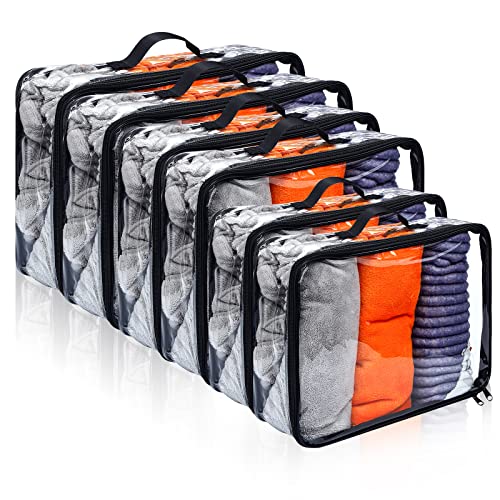 Hillban 6 Pcs Black Large Clear Travel Packing Cube 3 Sizes See Through PVC Organizer for Suitcase Multipurpose Pouch with Handle Vinyl Zippered Storage Bags Luggage Cube Organizer - color: Black