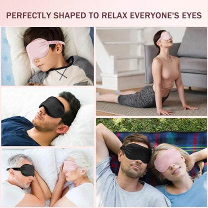 Amrules Sleep Mask Set of 2, Adjustable Silk Eye Mask for Sleeping, Soft Sleeping Eye Shade Cover for Women, Good for Blocking Light, Reducing Puffiness, Enhancing Sleep Quality (Blush Pink & Black)