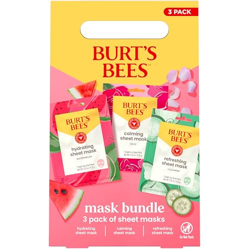 Burt's Bees Mothers Day Gifts, Face Mask Bundle Set, Hydrating Watermelon, Calming Rose, & Refreshing Cucumber, Face Sheet Masks for Single Use Skin Care, 99% Natural Origin, 3 Count, 0.33oz Each - size: 3 Count
