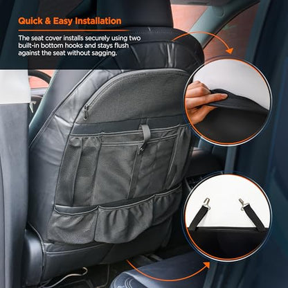 Back Seat organizer for Tesla Model 3 / Model Y (Premium Vegan Leather) Custom fit Car Seat Back Protector with Storage Pockets (Black) - size: 1 Pack