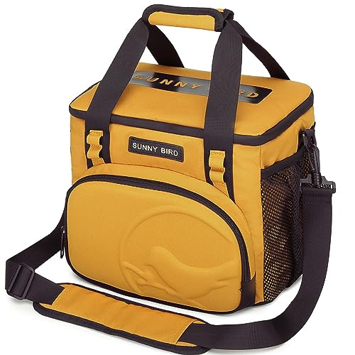 SUNNY BIRD 12L Large Insulated Lunch Bag, Leakproof and Foldable Lunch Cooler Box for Women Adult and Men, Fits 18 Cans (Ochre 01) - color: Ochre 01