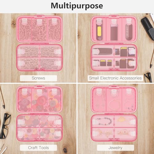 FYY Weekly Pill Organizer with Labels,8 Compartments Travel Daily Pill Case Airtight Moistureproof Large Pill Box to Hold Vitamins, Fish Oil, Supplements,Cotton Swab and Bandages-Hot Pink - color: Hot Pink