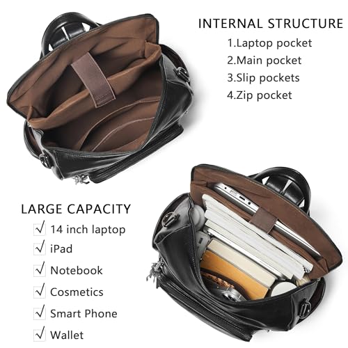Shrrie Vegan Leather Laptop Backpack for Women 15.6 inch Work Backpack Fashion Travel Backpack Purse for Business College - color: Black01