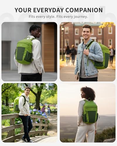 ECOHUB 15L Lightweight Casual Daypack, Packable Backpack for Daily Use, Hiking & Travel, Foldable Small Backpack with Stretch Mesh Pockets, Water-Resistant Nylon, Reflective Design - color: Green