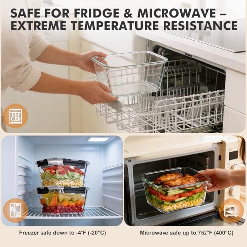 Liuruiyu 2 Pack Large Glass Food Storage Containers with Lids, 63oz Big Meal Prep Containers, Airtight Bento Boxes with Leak Proof Locking for Microwave, Oven, Freezer and Dishwasher, BPA Free - color: 2 Pack-63oz