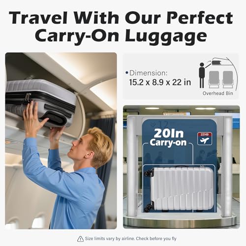 Coolife Carry On Luggage Airline Approved with Wheels Hard Shell Suitcase Spinner TSA Lock Telescopic Handle 20-inch,Silver - color: sliver, size: Small(20in)