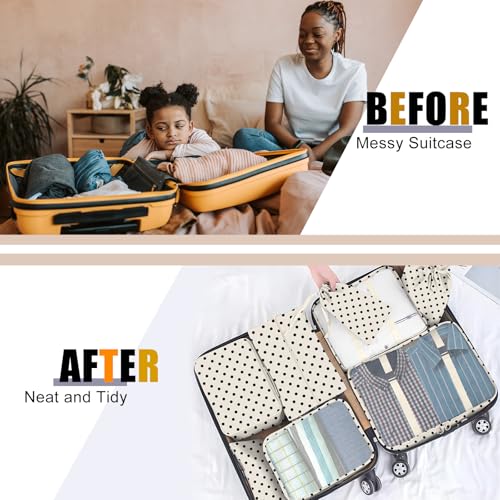 Packing Cubes for Travel - 8 Set Luggage Organizer Bags for Family, Mesh Breathable Packing Cubes for Suitcases Durable Travel Essentials Bags Set - color: Black Spots