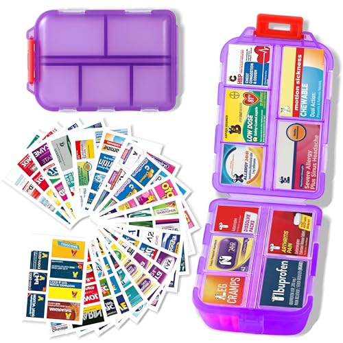 iouwei Large Pill Organizer with Medicine Labels - 7 Day Travel Daily Container, Mini Medication Storage Case (Purple, 161 Labels) - color: Purple, size: Large