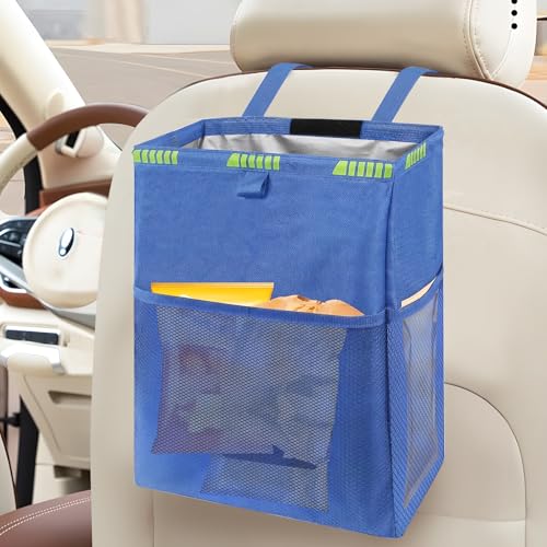 Homelove Hanging Car Trash Can with 4 Storage Pockets, Waterproof Leakproof Oxford Auto Garbage Bag, Adjustable Garbage Bag, Foldable Car Trash Bin Fit for Truck, SUV, Home, Office - color: Blue-A