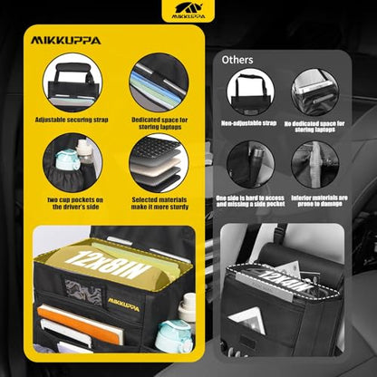 MIKKUPPA Car Front Seat Organizer - Upgraded Enlarged Passenger Seat Organizer with Dedicated Laptop Tablet Storage & Cup Holder, Suitable for Car File Organizer & Patrol Bag Law Enforcement