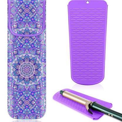 Shappy 2 Pcs Heat Resistant Hair Tools Bag Curling Iron Travel Case Cover Neoprene Flat Iron Holder Travel Case and Silicone Mat Pouch for Hot Hair Tools Storage Organizer(Mandragora) - style: Mandragora