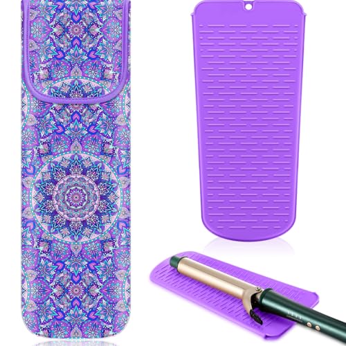 Shappy 2 Pcs Heat Resistant Hair Tools Bag Curling Iron Travel Case Cover Neoprene Flat Iron Holder Travel Case and Silicone Mat Pouch for Hot Hair Tools Storage Organizer(Mandragora) - style: Mandragora