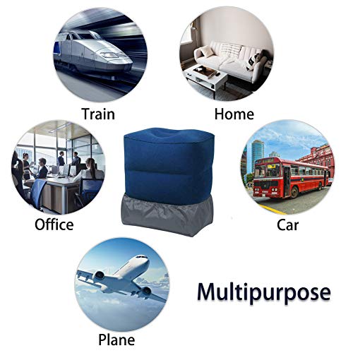 Travel Foot Rest Pillow, Portable Inflatable with Double Hand Pump Adjustable Three Layers Height Pillow for Foot Rest on Airplanes,Cars,Buses,Trains,Office Kids to Sleep on Long Flights (Blue) - color: Blue
