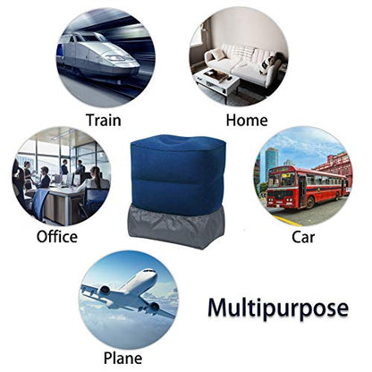 Travel Foot Rest Pillow, Portable Inflatable with Double Hand Pump Adjustable Three Layers Height Pillow for Foot Rest on Airplanes,Cars,Buses,Trains,Office Kids to Sleep on Long Flights (Blue) - color: Blue